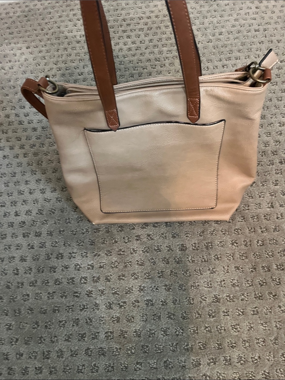 Source Unknown Beige Tote with Brown Handles